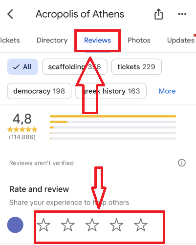 google maps reviews section